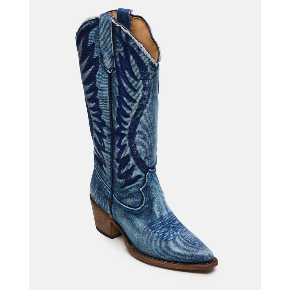 NEW STEVE MADDEN women's albany boots in denim fabric